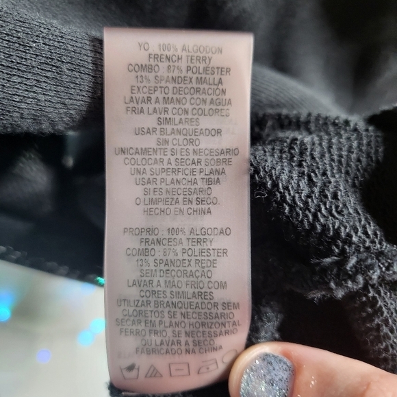 Elie Tahari Sport Mesh Sleeve Raw Hem Black Cotton French Terry Pullover Hoodie - Picture 4 of 11